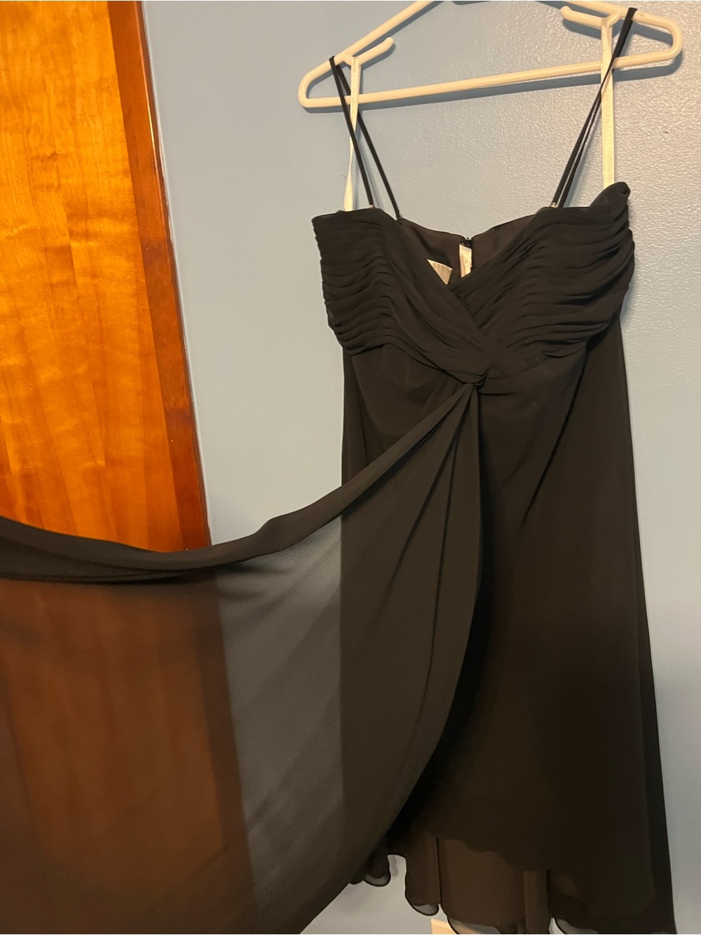 David's Bridal Black Chiffon Midi Dress with Ruched Bodice
